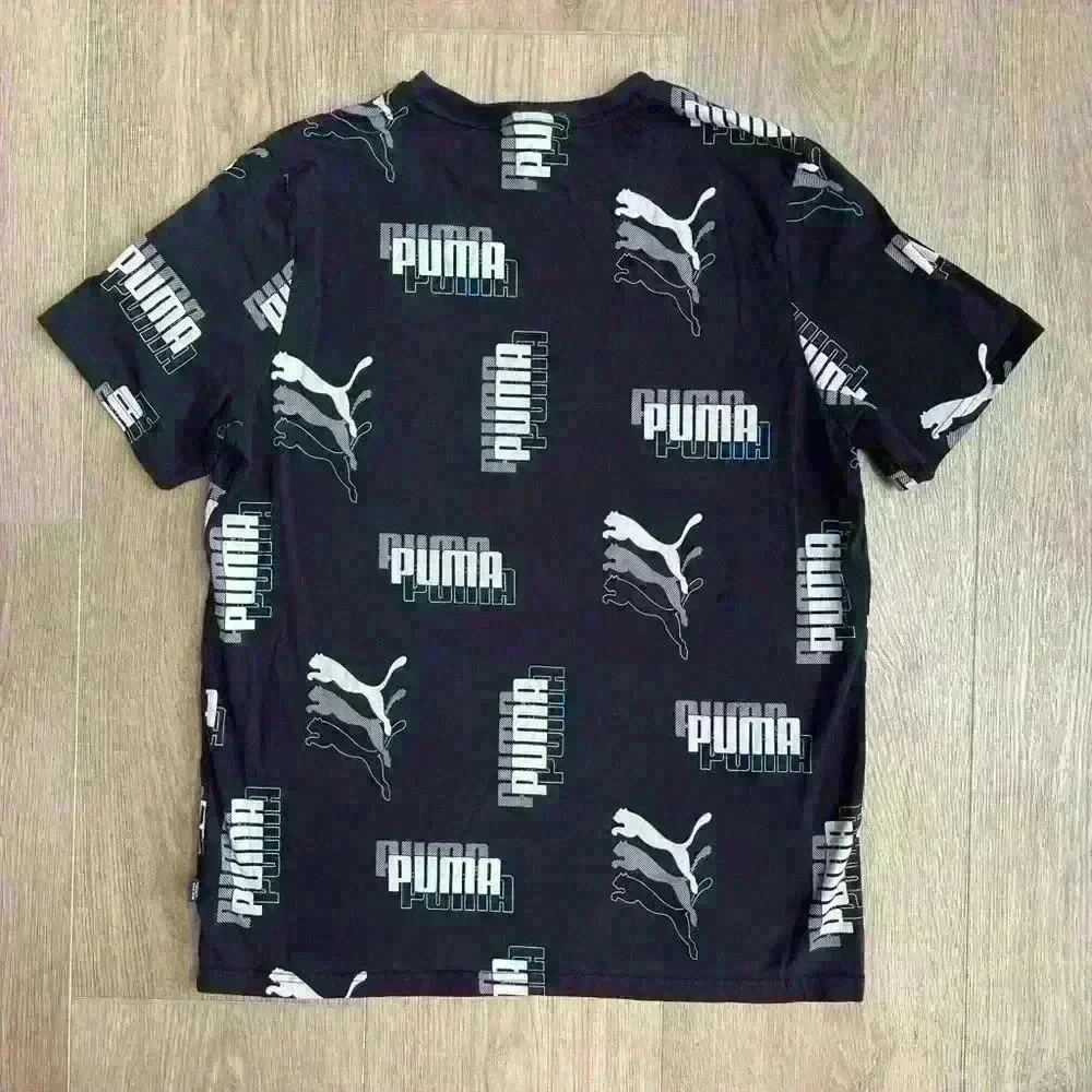 PUMA Power AOP Tee Mens Short Sleeve All Over Logo Print Black White L